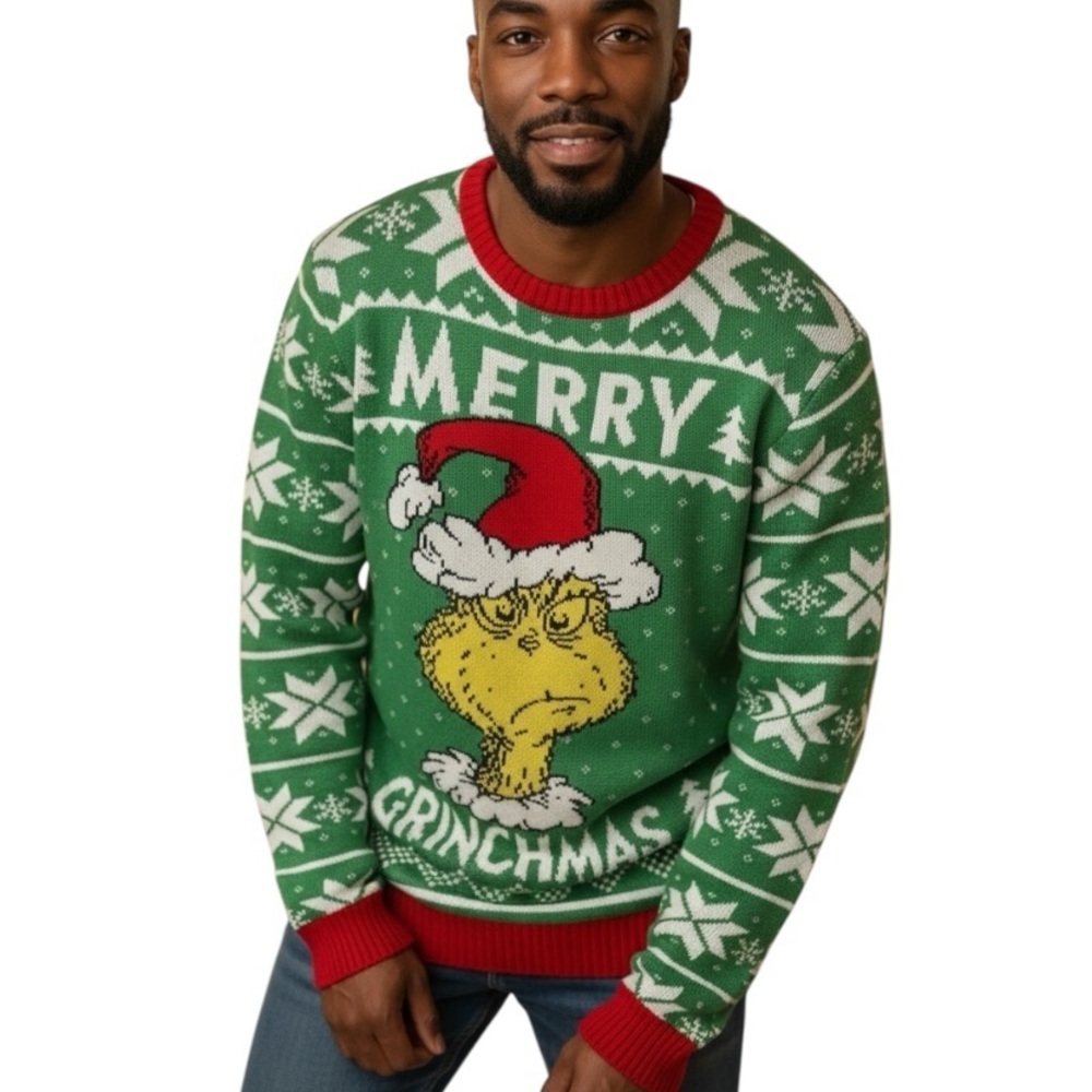 Men’s The Grinch XL Green Red Christmas Sweater Holiday Ugly Sweater